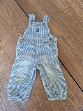 Baby B'Gosh Blue/White Striped 12mo Baby Bib Overalls Snap Leg Closure